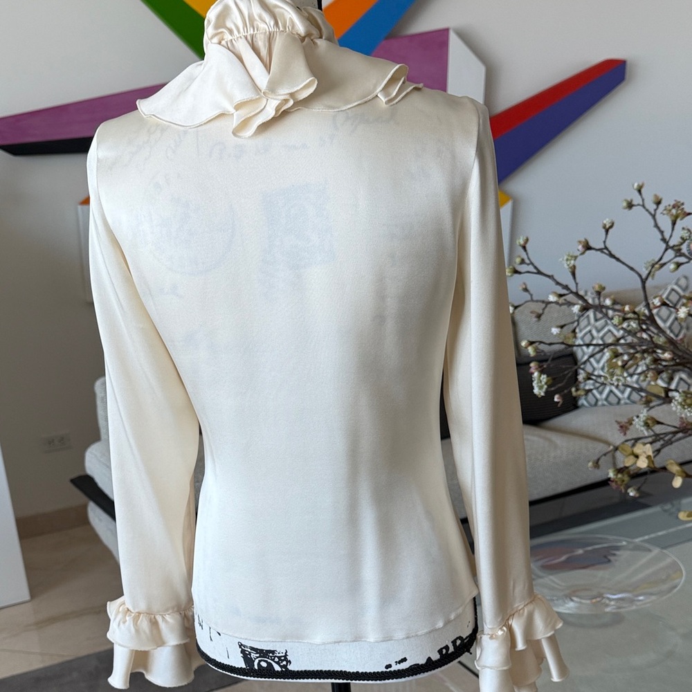 Tory Burch Ivory Silk Charmeuse Ruffled Blouse - Picture 4 of 8